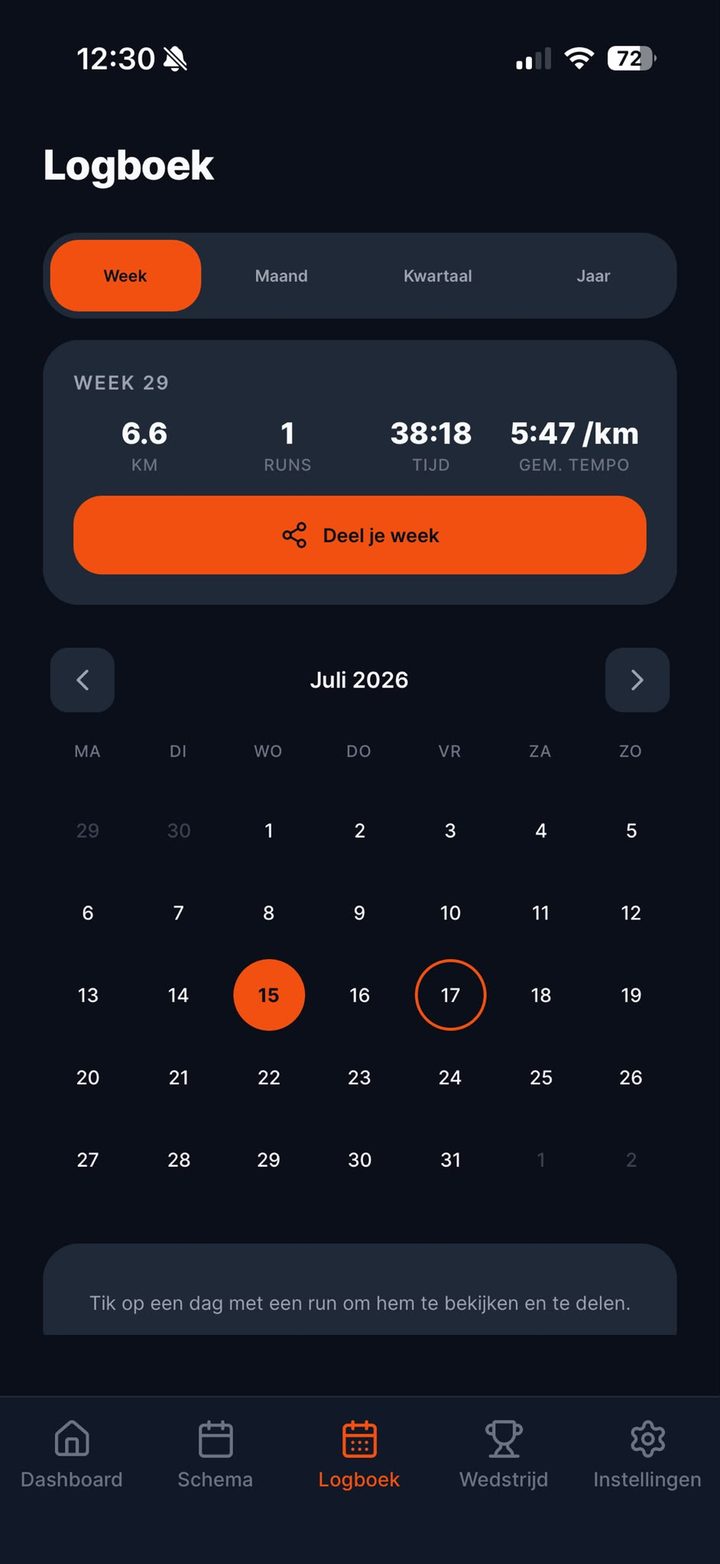 Logboek met weekstatistieken en kalender